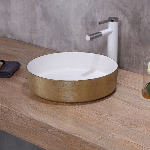 Раковина CeramaLux Luxe Line C1055-1 36x36 золото брашированное фото