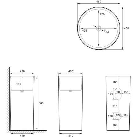 Напольная раковина SantiLine SL-4014MW 45x45 белая матовая фото