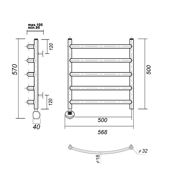 Полотенцесушитель электрический Domoterm Калипсо   Калипсо П5 500x500 ЧРН EL фото