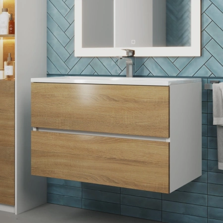 Тумба под раковину Uperwood Barsa 80 293020532 белая/дуб сонома фото