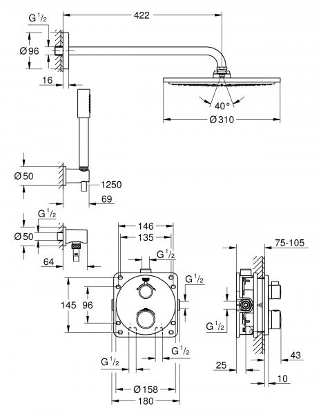 Душевая система скрытого монтажа Grohe Grohtherm 34731000 фото