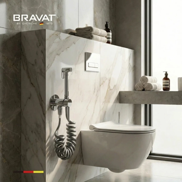 Гигиенический душ со смесителем с пружинным шлангом Bravat D9190CP-SW фото