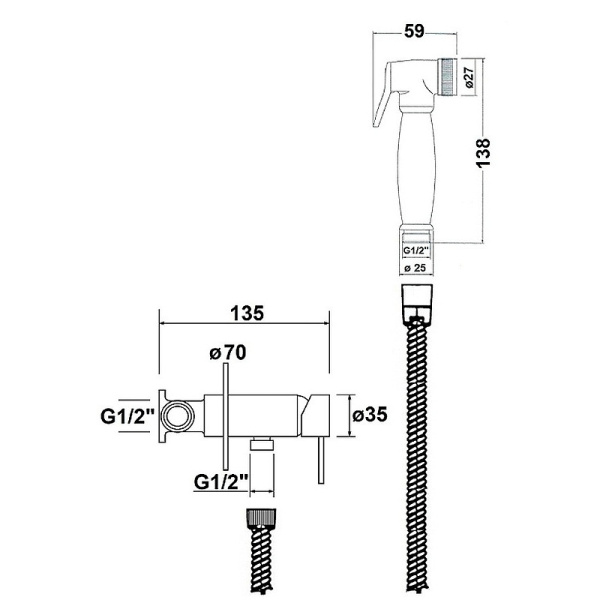 Гигиенический душ со смесителем AQUAme AQM 6010CR хром фото