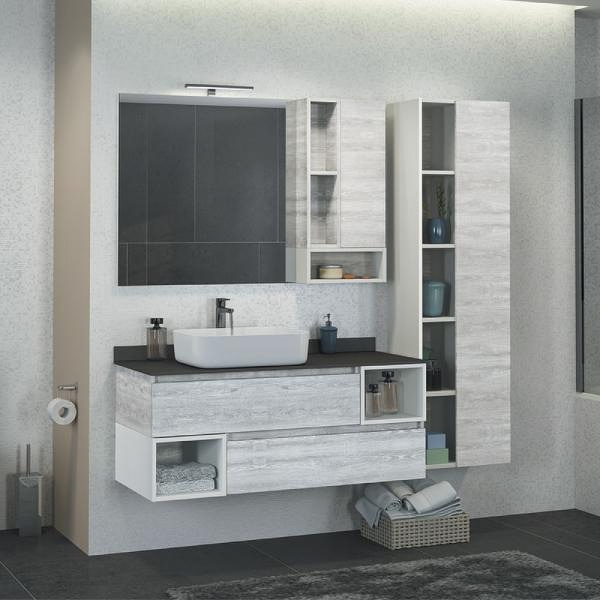 Тумба-умывальник Прага-120 дуб белый с графитовой столешницей 00-00014834, с раковиной COMFORTY T-Y9378 фото