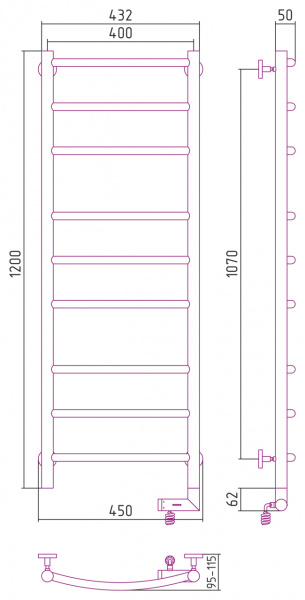 Полотенцесушитель электрический Сунержа Галант 2.0 120х40 с блоком управления справа, 00-5201-1240 фото