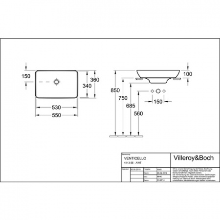 Раковина Villeroy & Boch Venticello 411355R1 55x36 фото