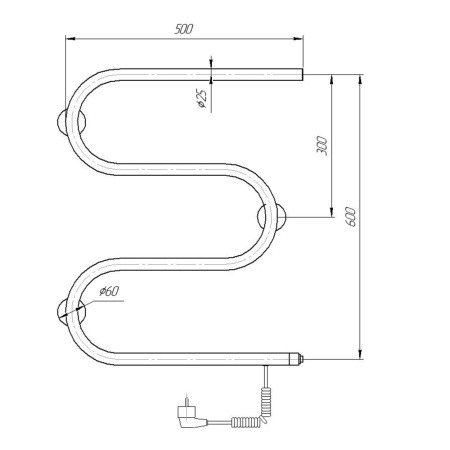 Полотенцесушитель электрический Domoterm М-образный DMT 107-25 60x50 EK R фото