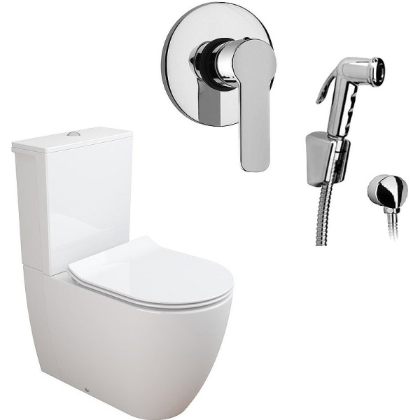 Комплект унитаза компакт с гигиеническим душем Sanitana Coral NC444661arona с бачком и сиденьем Микролифт фото