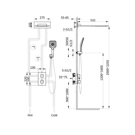 Душевая система скрытого монтажа с термостатом Vincea VSFW-103TMB черная матовая фото