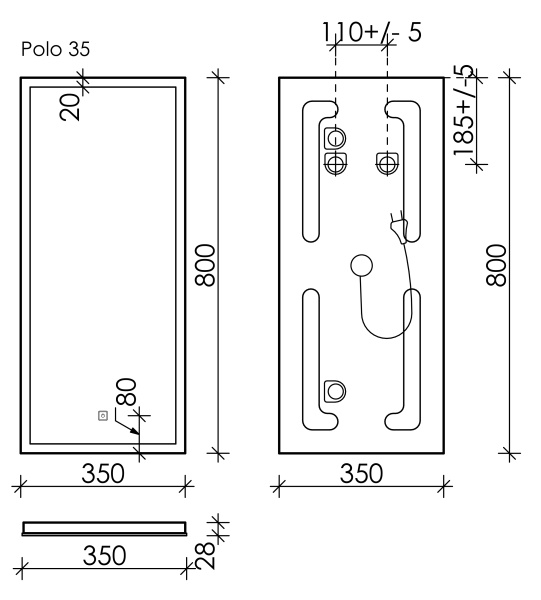 Зеркало с подсветкой Sancos Polo PL35 35x80 фото