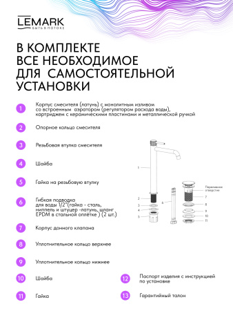 Высокий смеситель для раковины Lemark Beluga LMF-8015B-GM графит фото