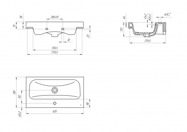 Раковина Бриклаер MODUO 60 SLIM P-UM-MOD60SL/1 фото