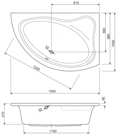 Акриловая ванна Cezares 150x100 TEBE-150-100-41-R правосторонняя фото