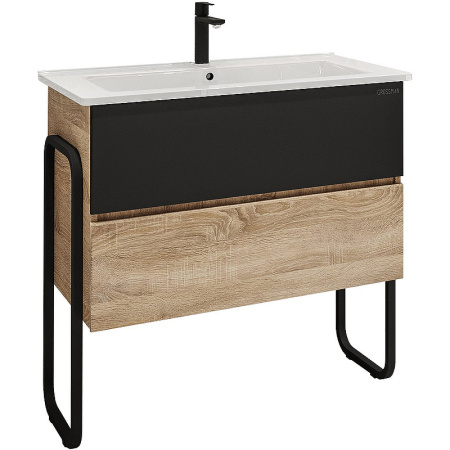 Тумба под раковину Grossman Солис 85 108501 дуб санома/черный фото