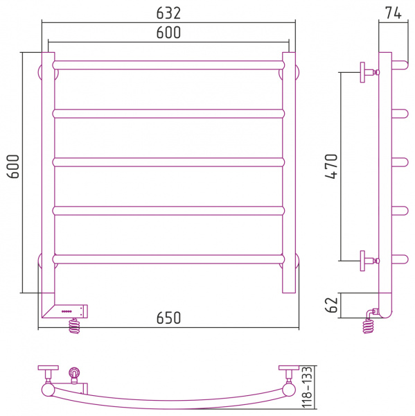 Полотенцесушитель электрический Сунержа Галант 2.0 60х60 с блоком управления слева, 00-5200-6060 фото