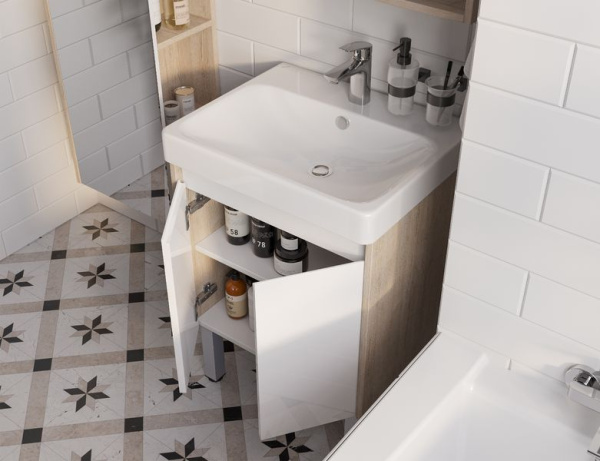 Тумба под раковину Акватон Сканди Doors 55 1A278801SDB20 белый глянец / дуб верона фото