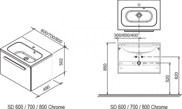 Тумба с раковиной Ravak Chrome SD 800 X000000534 80 см фото