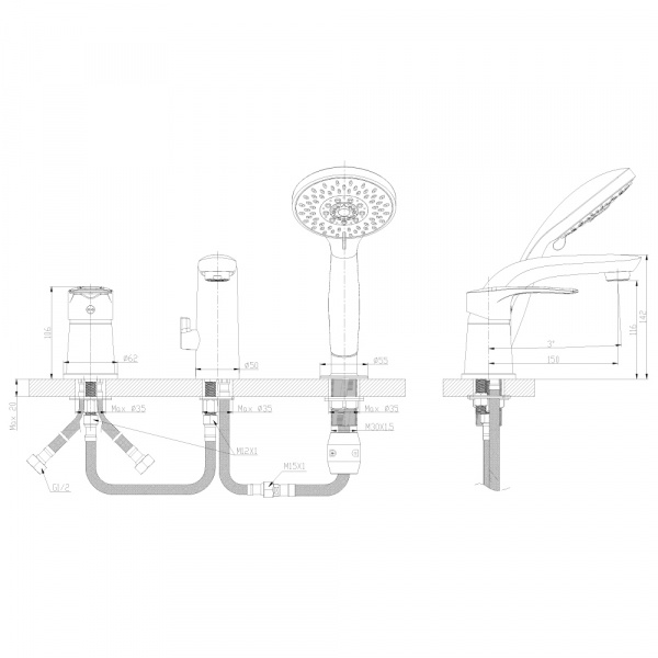 Смеситель на борт ванны Rossinka T T40-39 фото