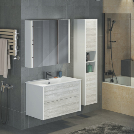 Зеркало-шкаф Comforty Женева-90 дуб белый фото