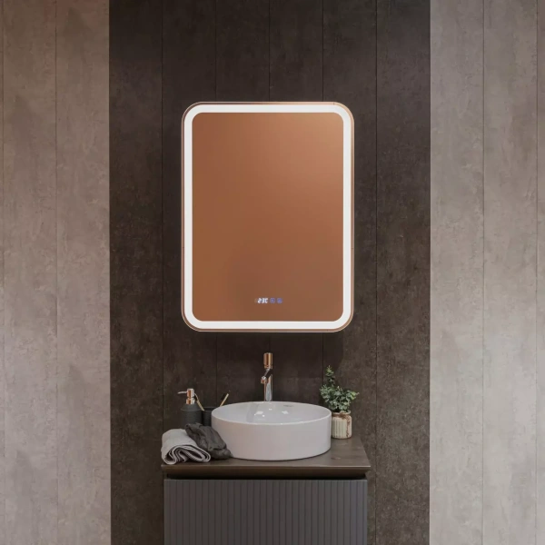 Зеркальный шкаф с подсветкой, подогревом и часами Aquame Фиджи AQM9204 левый, антрацит фото