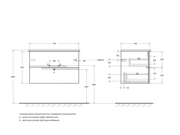 Тумба под раковину Cezares Duet 80 DUET-800-2C-SO-GR-P Grafito фото