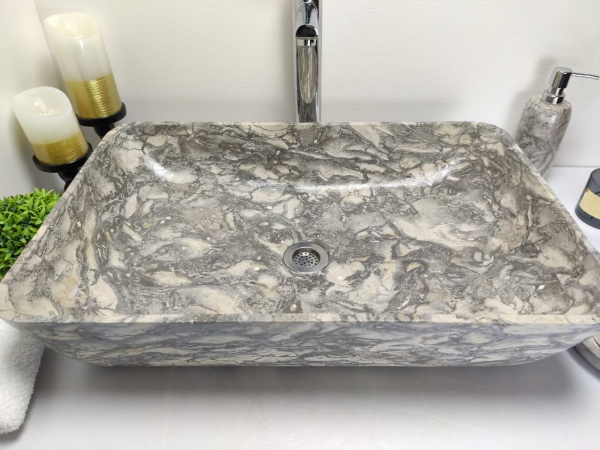 Раковина из мрамора Indo Square Doreng Grey Big OM-00248 фото