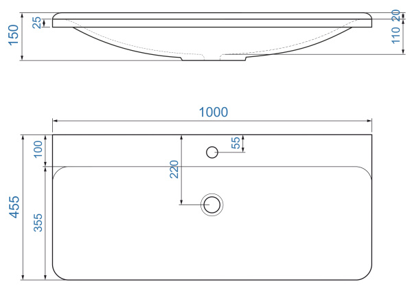Раковина Aquame Solo 08.100/W/RL 100 см фото