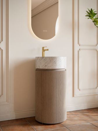 Тумба с раковиной AltroBagno Чиа (Chia) 450 ALTROBAGNOChia450VeletBeigeOak/Cararra White фото