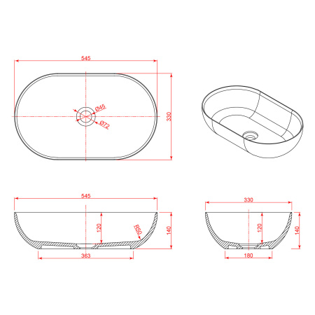 Накладная раковина Montebianco Conca 550 20142 54x33 фото