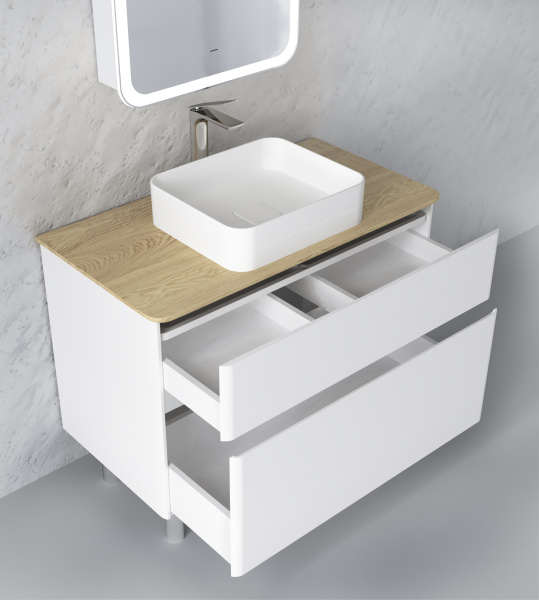 Тумба под раковину Raval Morelle 100 Mrl.01.100/N/W-O/RL белая/охра фото