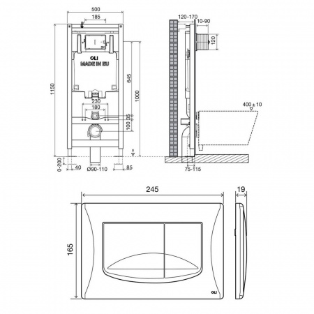 Инсталляция для подвесного унитаза Oli 80 300572mRI00 с клавишей хром глянцевый фото