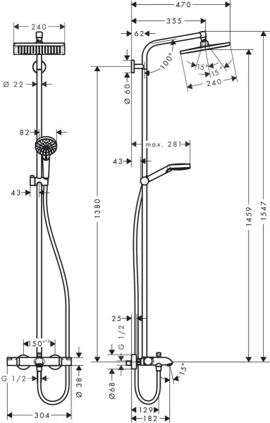 Душевая стойка Hansgrohe Crometta E 240 1jet Showerpipe 27298000 фото