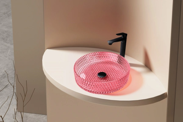 Накладная раковина стеклянная Abber Glas AK2301R 39x39 рубиновая фото