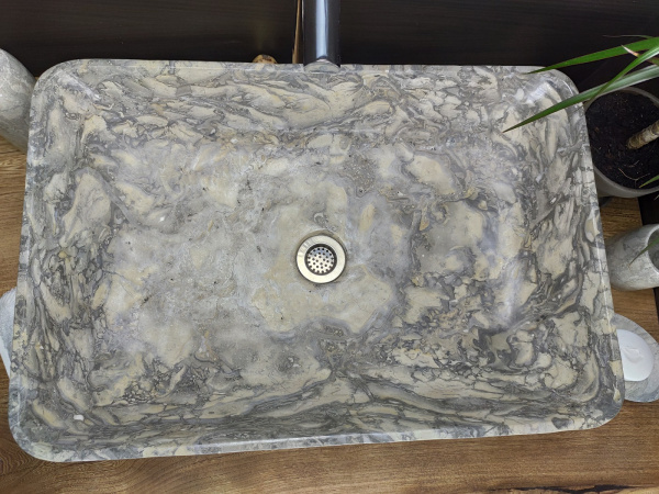 Раковина из мрамора Indo Square Doreng Grey Big прямоуг MS-000247 фото