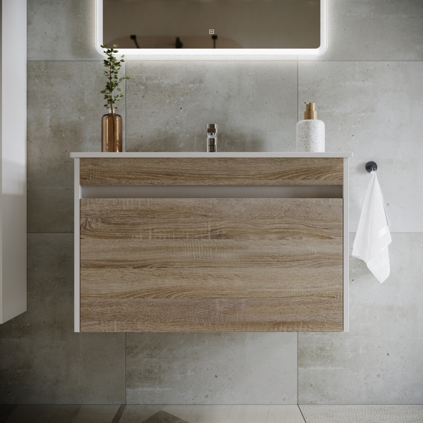 Тумба под раковину Sancos Smart SM80E дуб бардолино/белый фото