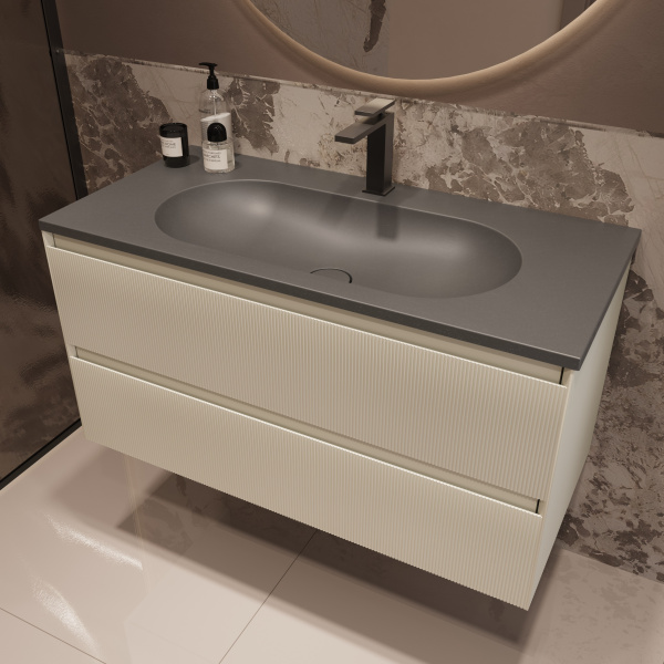 Тумба под раковину Vincea Welle 100 VMC-2WL100MBG M.Beige Soft-touch фото