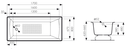 Чугунная ванна Kaiser КВ-1805 170x80 с антискользящим покрытием фото