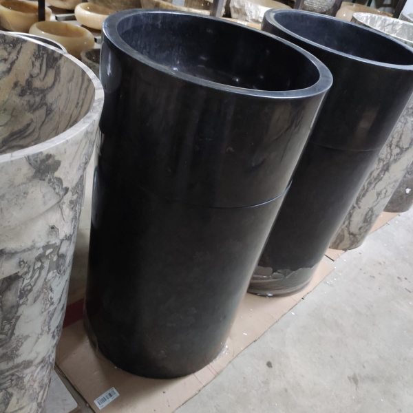 Раковина напольная из мрамора Silinder Full Polish Black MN-0398 (50*50*90) фото