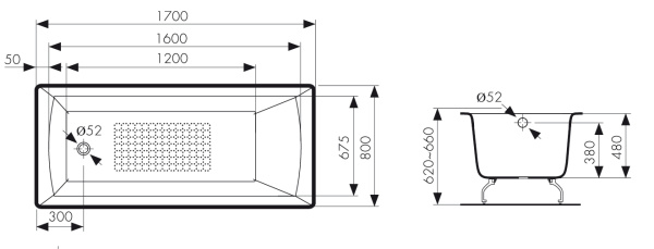 Чугунная ванна Kaiser КВ-1805 170x80 с антискользящим покрытием фото