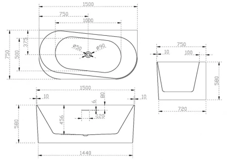 Ванна акриловая Abber AB9494-1.5 150x75 фото