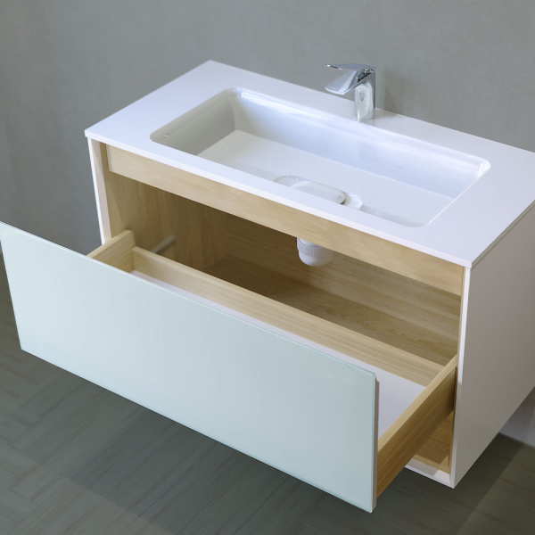 Тумба с раковиной Jorno Glass Gla.01.97/P/W 97 см фото