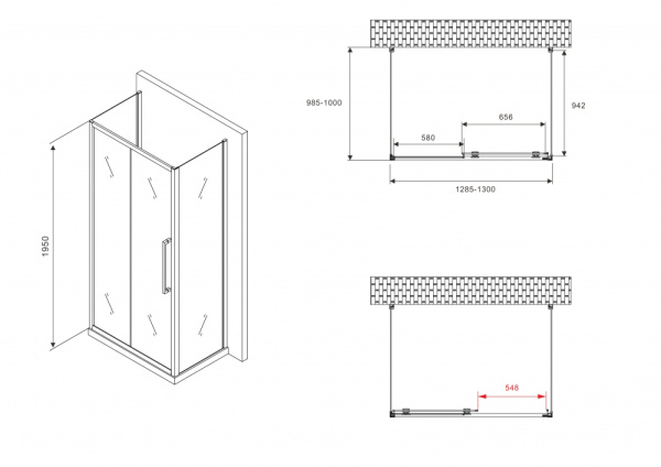 Душевой уголок ABBER Schwarzer Diamant AG30130H-S100-S100 130x100 фото