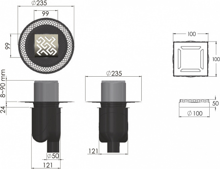 Душевой трап Berges Wasserhaus Platz Antik 090060 10x10 см с вертикальным сифоном фото
