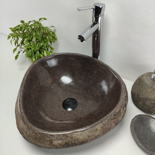 Накладная раковина из речного камня RS0910 (45*45*16) фото