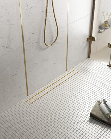 Душевой лоток Timo Drain System 90 DS230209/17 с двусторонней панелью под плитку, цвет золото матовое фото
