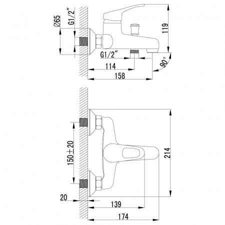 Смеситель для ванны с душем Lemark Omega LM3102C фото