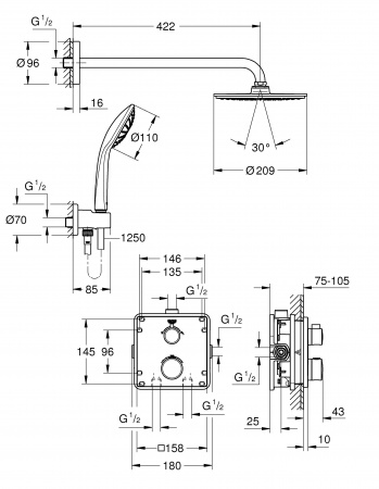 Душевая система скрытого монтажа Grohe Grohtherm 34734000 фото