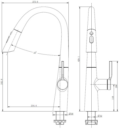 Смеситель для кухни с выдвижным изливом Vincea VKF-176MB черный матовый фото
