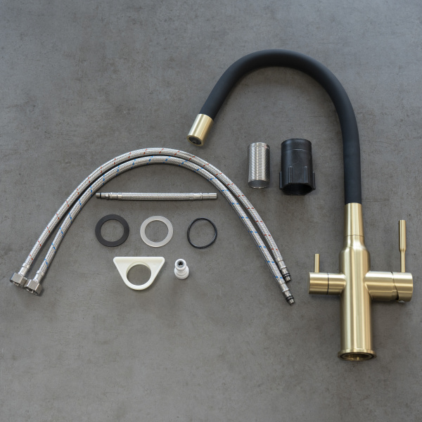 Смеситель для кухни с подключением к фильтру Lemark Expert LM5083LGN-Black светлое золото фото