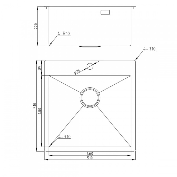 Мойка для кухни из нержавеющей стали Milacio Denia 51 MC.77480 51x51 нержавеющая сталь фото